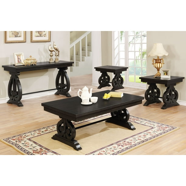 Classic Rustic Solid Wood Coffee Table set, (Coffee, 2 End & Console