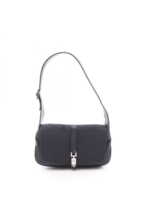 Pre-Owned Gucci Jackie Webbing Line Shoulder Bag/Handbag, Canvas and Leather, Women's, Black,...