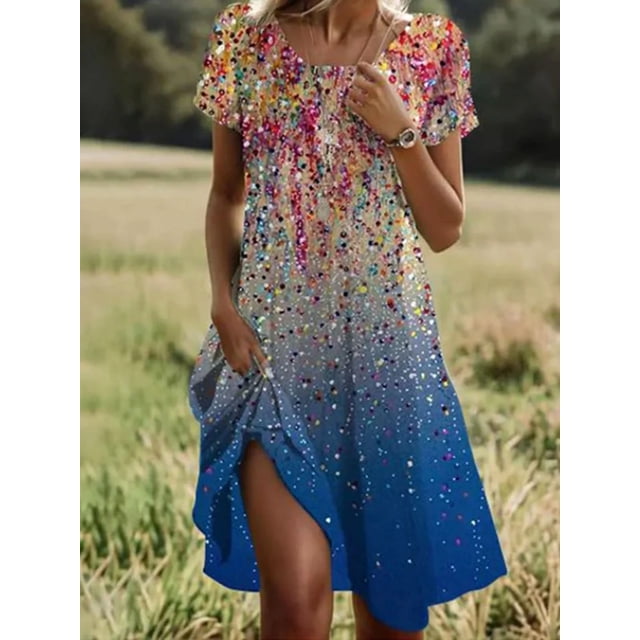RWJDXD Robe à Col Rond Imprimée Numérique 3d Série Géométrique Manches Courtes Ample Transfrontalière Aliexpress WholesaleWQ6