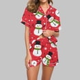 thumbnail image 2 of Feancey Christmas Short Set for Women Cute Snowman Print Lounge Pj Sets Soft Casual Button Down Pajamas and Shorts Sleepwear 2 Piece Outfits Multicolor S, 2 of 7