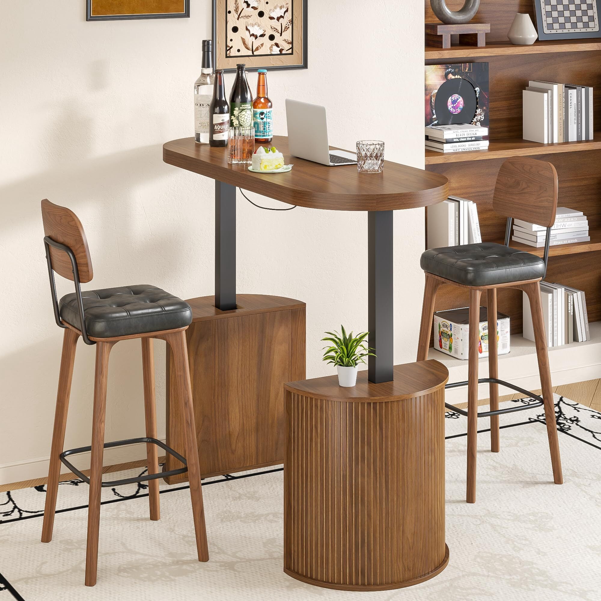 Mid Century Modern Electric Standing Desk with Storage, 55x22 Small Sit Stand Adjustable Height Computer Desk for Home Office