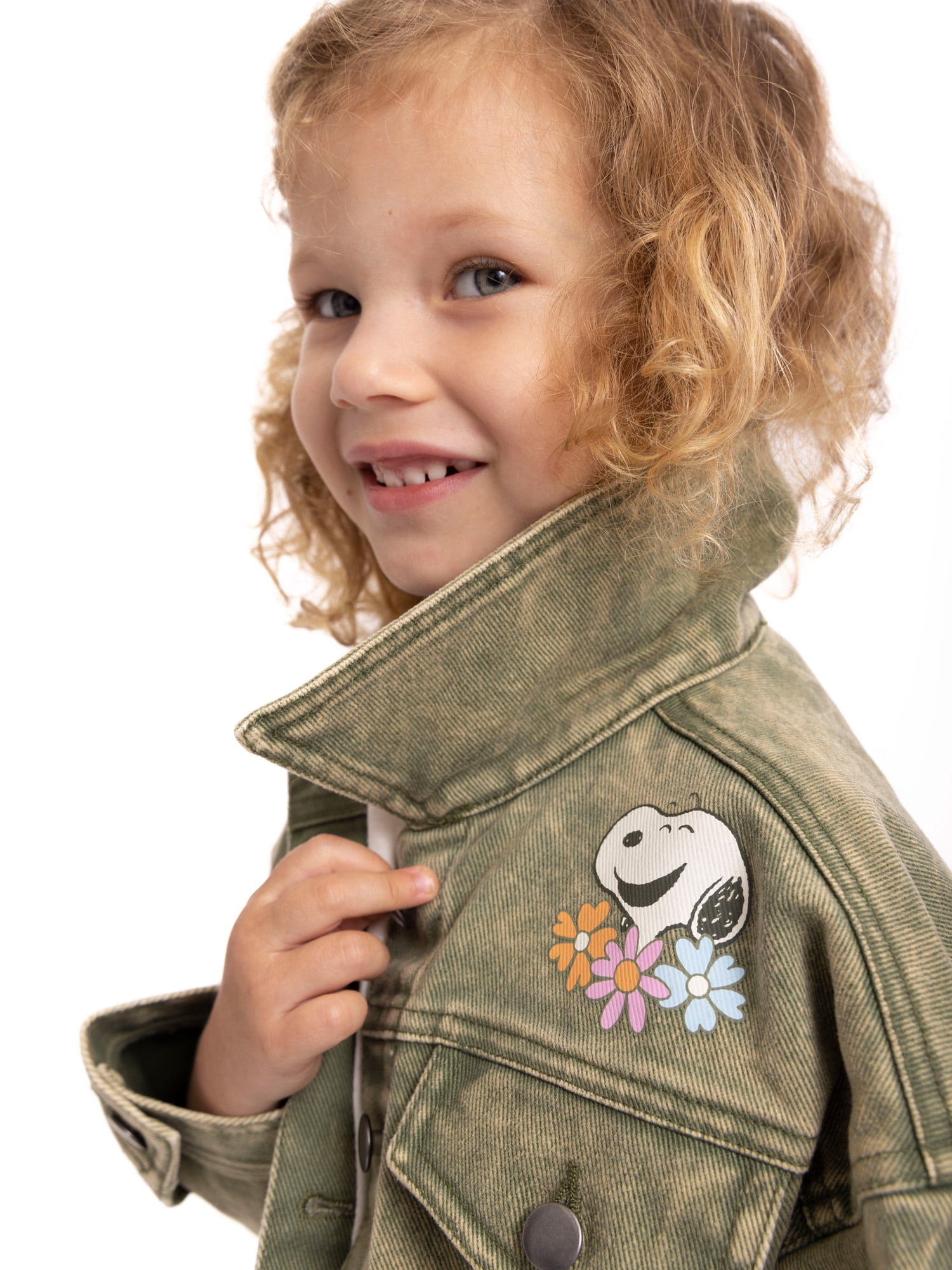 Peanuts Baby and Toddler Girls' Graphic Denim Jacket, Sizes 12M-5T