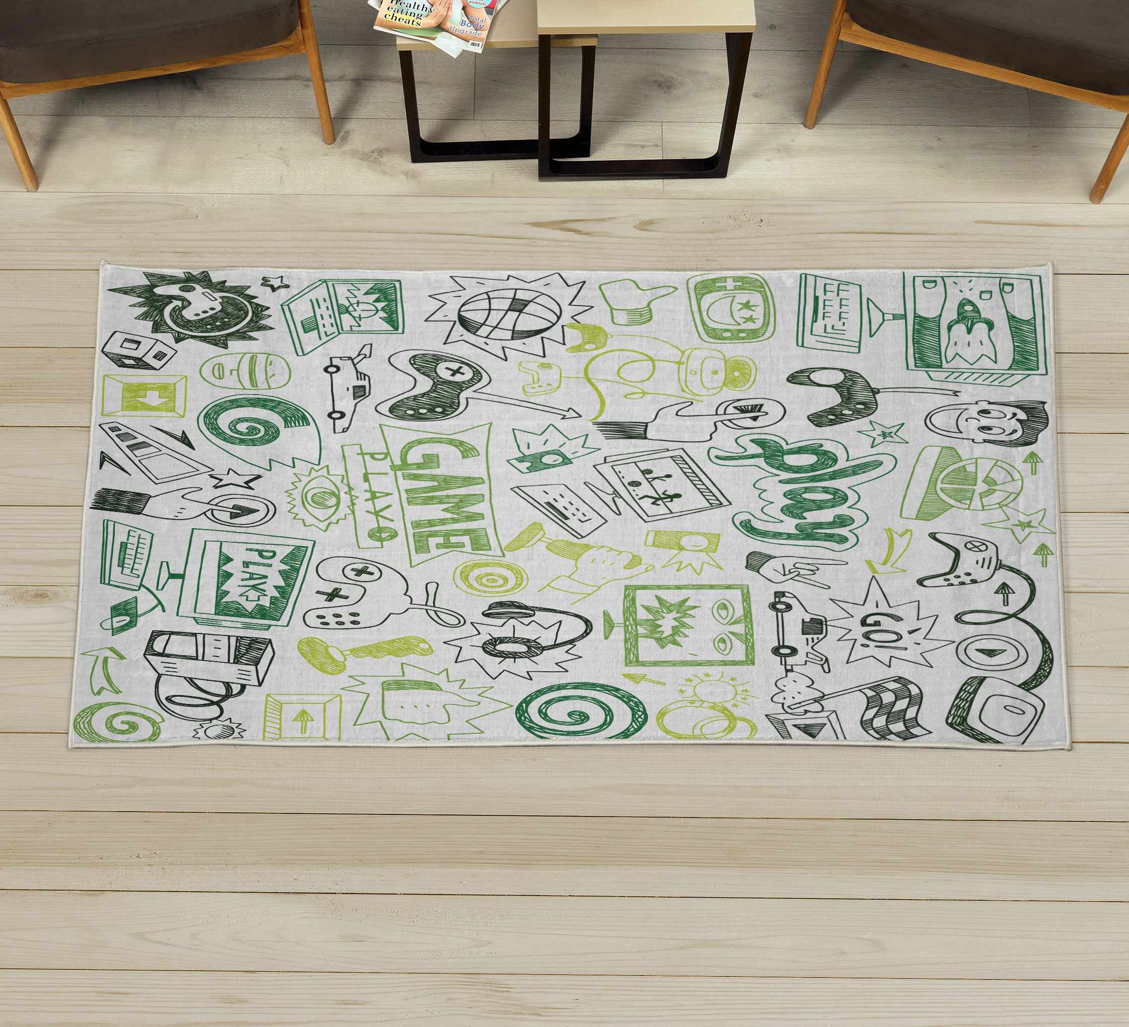 Video Games Decorative Rug, Monochrome Sketch Gaming Design Racing ...