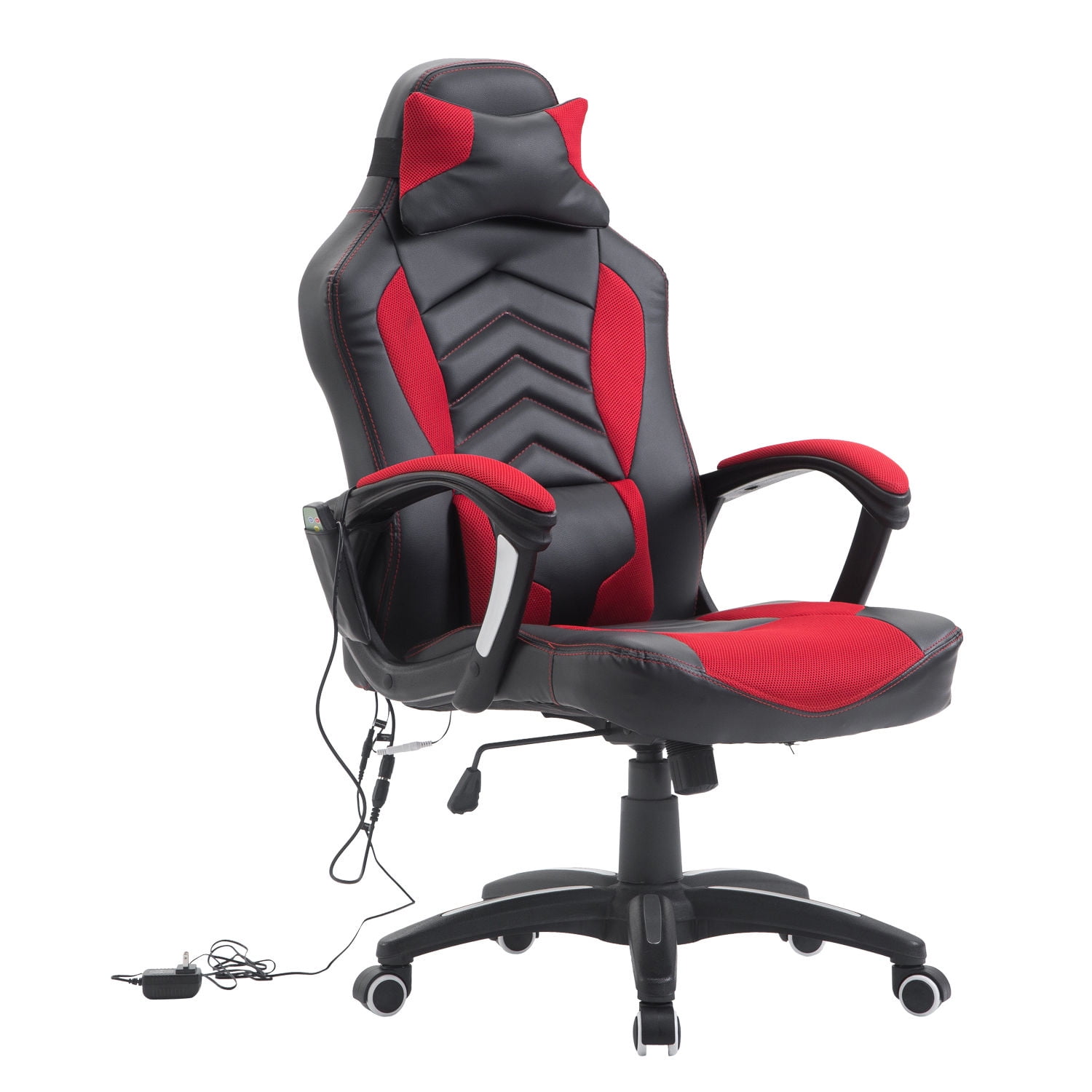 Racing Car Office Chair Heated Vibrating Executive Ergonomic Computer Chair Red 