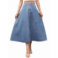 thumbnail image 3 of Women's A Line High Wasited Long Maxi Jean Below Knee Length Flared Midi Denim Skirts Skirt Light Blue S, 3 of 9