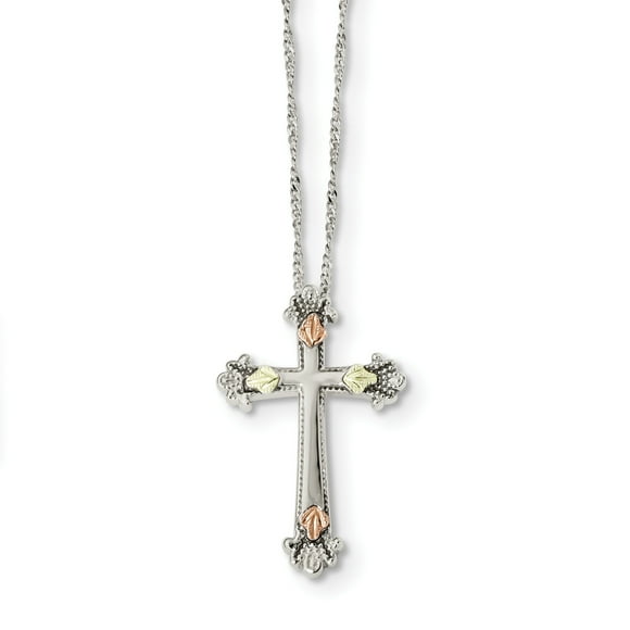 Sterling Silver & 12k Accents Cross Necklace (Weight: 2.44 Grams, Length: 18 Inches)