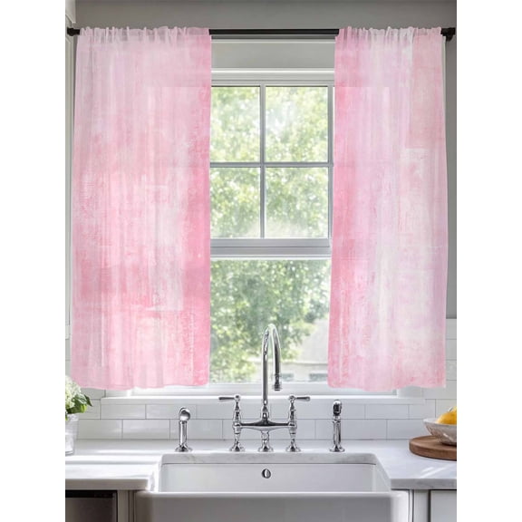 Pink Abstract Sheer Curtains 72 Inches Long 2 Panels Vintage Graffiti Light Filtering Semi Sheer Window Curtains Drapes for Bedroom Living Room 52"x72"