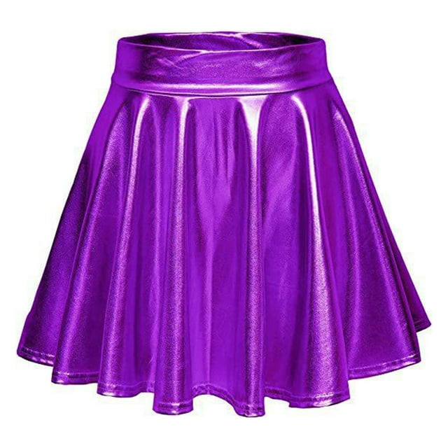 Falda metálica para mujer falda patinadora plisada acampanada transpirable con dobladillo fluido de cintura alta a la moda línea A para rendimiento ANGGREK Otros