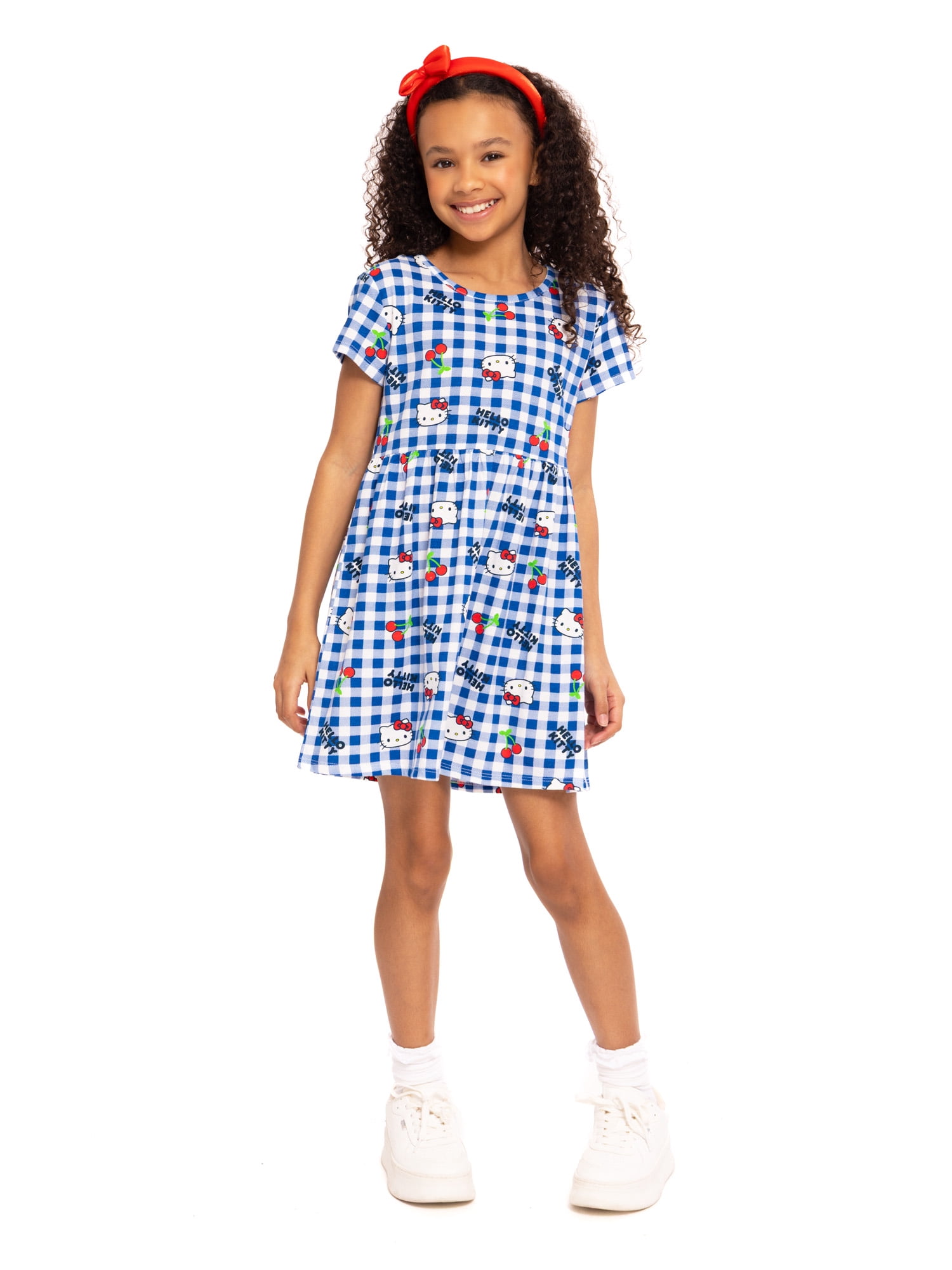Hello Kitty Girls Allover Print Dress with Short Sleeves, Sizes 4-12
