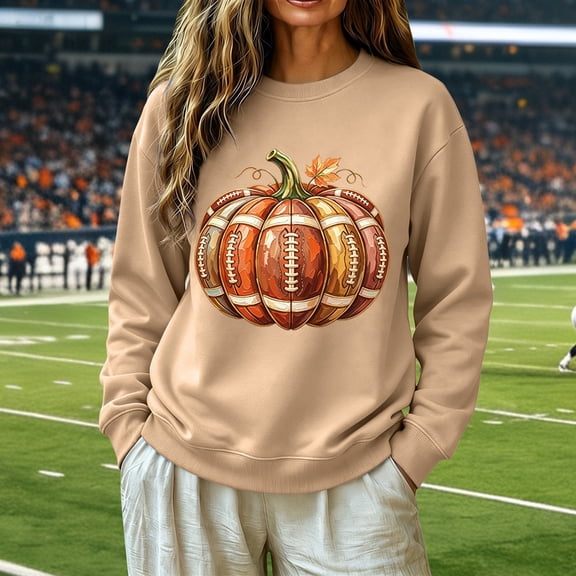 LIZUOJUN Crewneck Sweatshirt for Women Oversized Pullover Football Pumpkin Graphic Long Sleeve Casual Game Day Outfits for Women Fall Halloween Cozy L