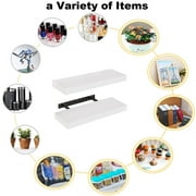 16 Wall-Mounted Floating Shelves W/Invisible Brackets, Home Decor Set of 2 White Wood Storage Shelf for Livingroom Kitchen Bedroom, Bathroom Shelves Over The Toilet