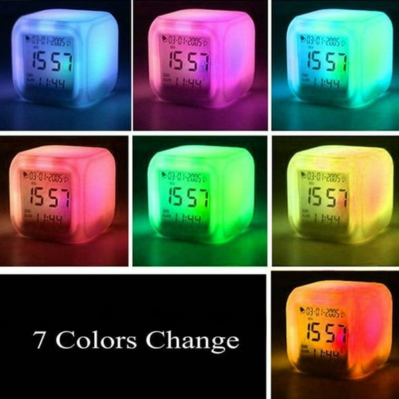 Czzoypi Digital Alarm Clock for Bedroom 8cm Cubics Clock 7 Color Nightlight Date Display Temperature Detect Battery Operated Easy to Set Digital Calendar Alarm Clock
