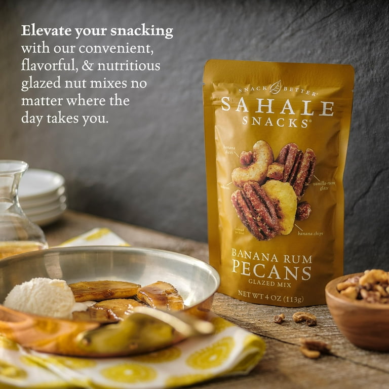 Sahale Snacks Glazed Nut Mix, 4oz Bag, Banana Rum Flavored Pecans