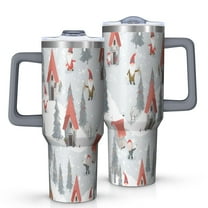 Gray Christmas Gnome Village Pattern Tumbler with Handle and Lid,40oz Double Wall Vacuum Insulated Tumbler,Cups Gift for Women and Men