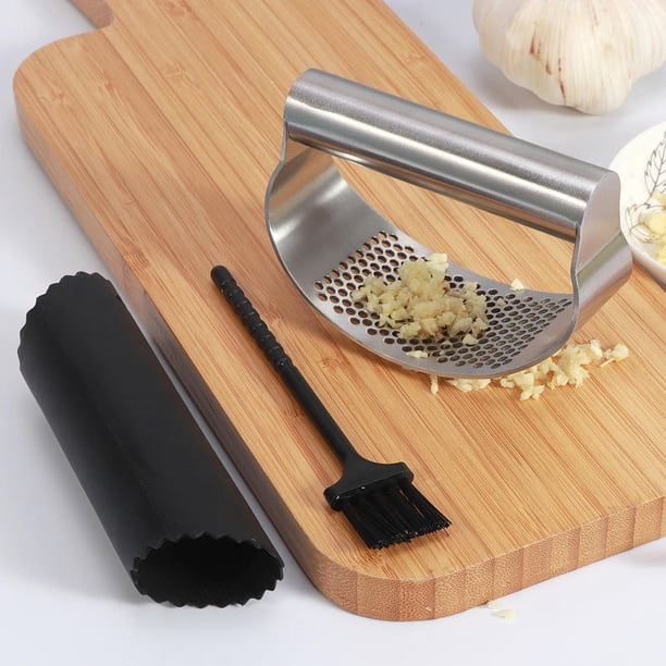 Prensa De Ajos Balancín De Acero Inoxidable (con Pelador Y Cepillo): La Herramienta Que Toda Cocina Necesita