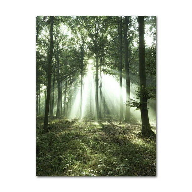 Póster de lienzo de paisaje de Río y bosque verde nórdico, impresiones de montaña y árbol de naturaleza, cuadro decorativo, arte de pared para sala de estar