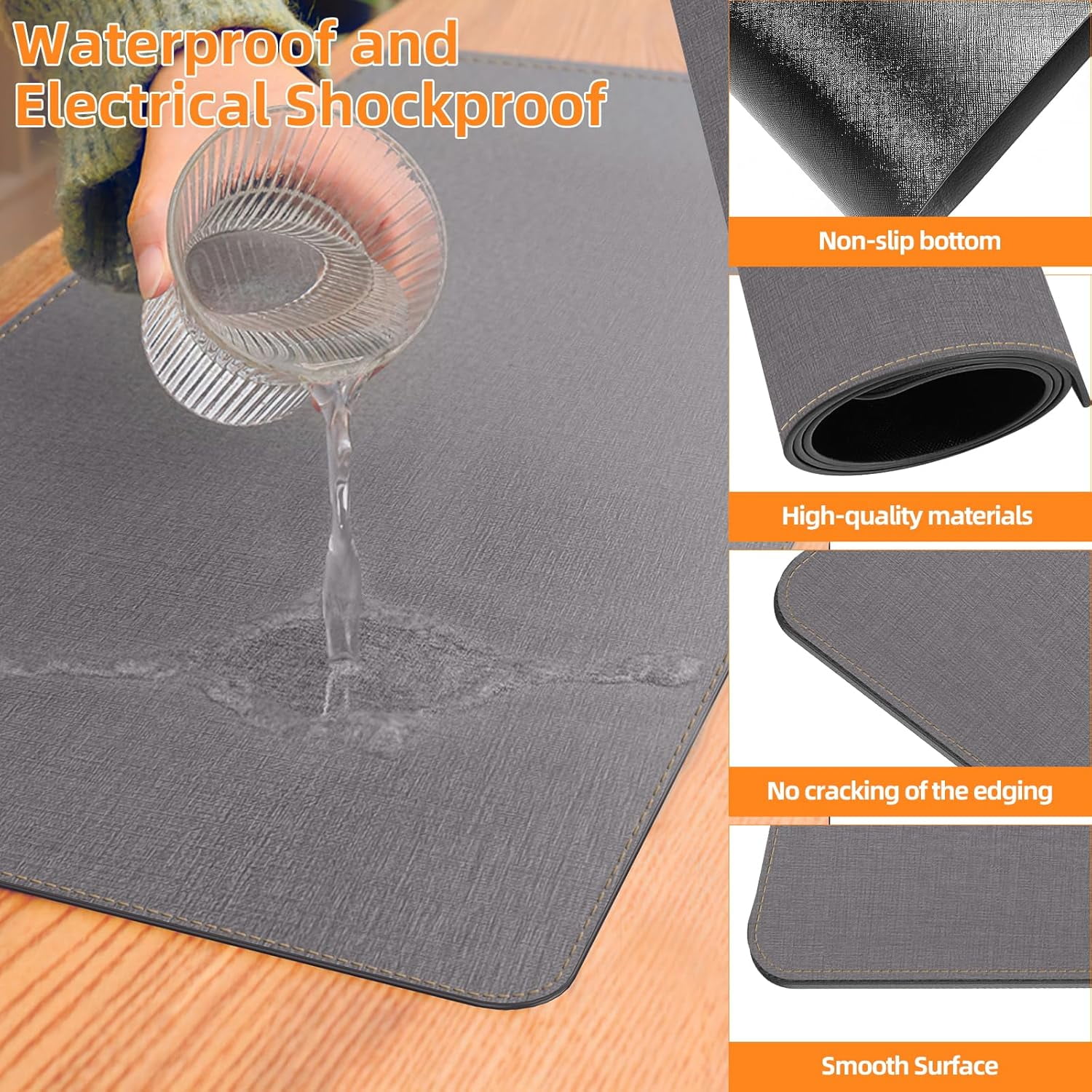 Heated Desk Pad Mouse Pad - Heated Desk Mat - Warm Desk Pad - 3 Levels Heating & 4 Hours Auto Shut-Off, PU Leather Mouse Pad - 31.5 x 13 inch (Medium Grey)
