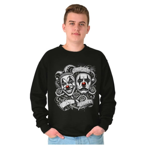 Smile Now Cry Later Clown Masks Sweatshirt for Men or Women Brisco Brands S
