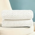 thumbnail image 6 of Exclusivo Mezcla Large Flannel Fleece Throw Blanket, Jacquard Weave Wave Pattern Blanket (50" x 70", Off White), 6 of 9