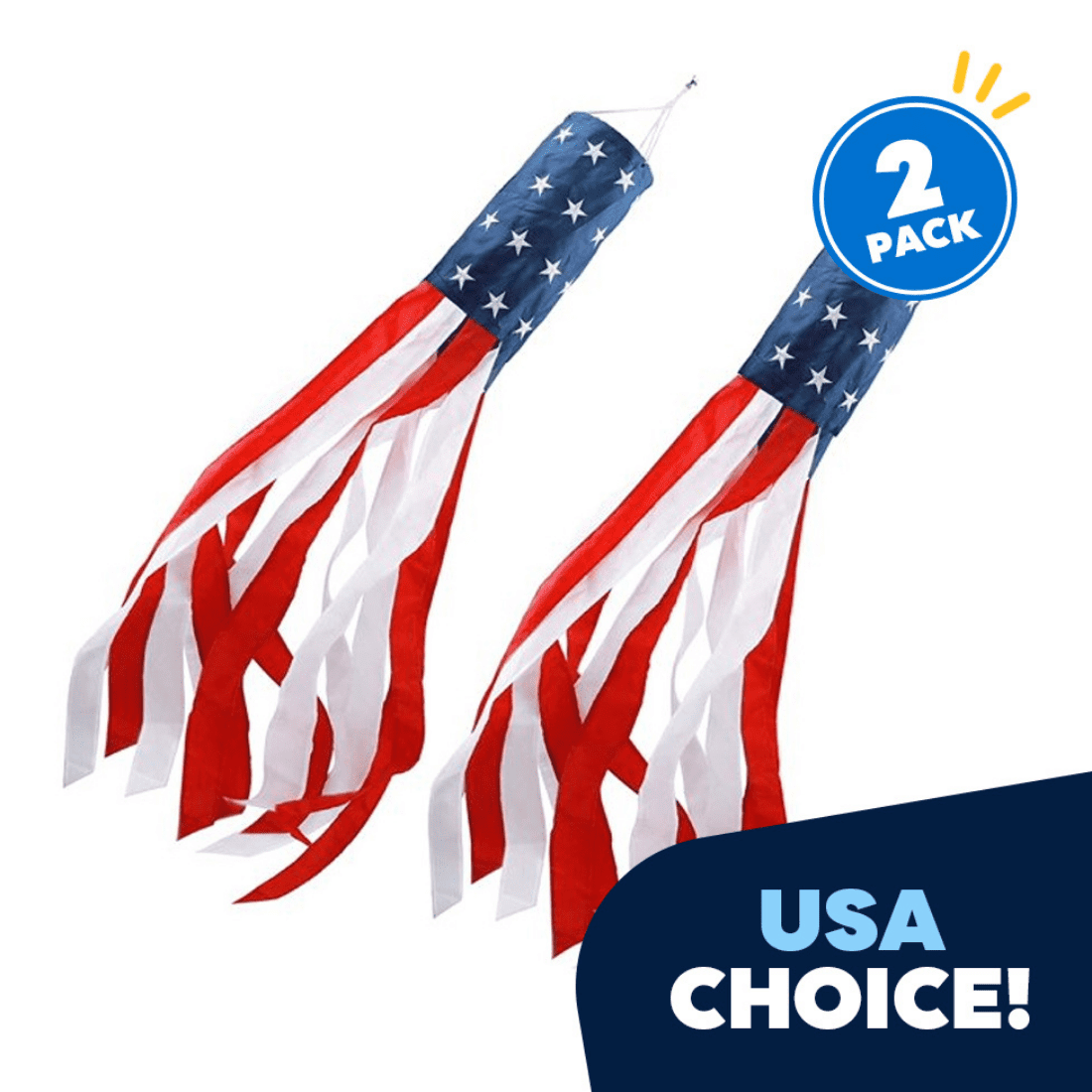 Ayabay 59 Inch American Flag Windsock Set of 2 4th of July Stripes USA Flags Patriotic Outdoor Decorations Fade Resistant Memorial Day Hanging Banners
