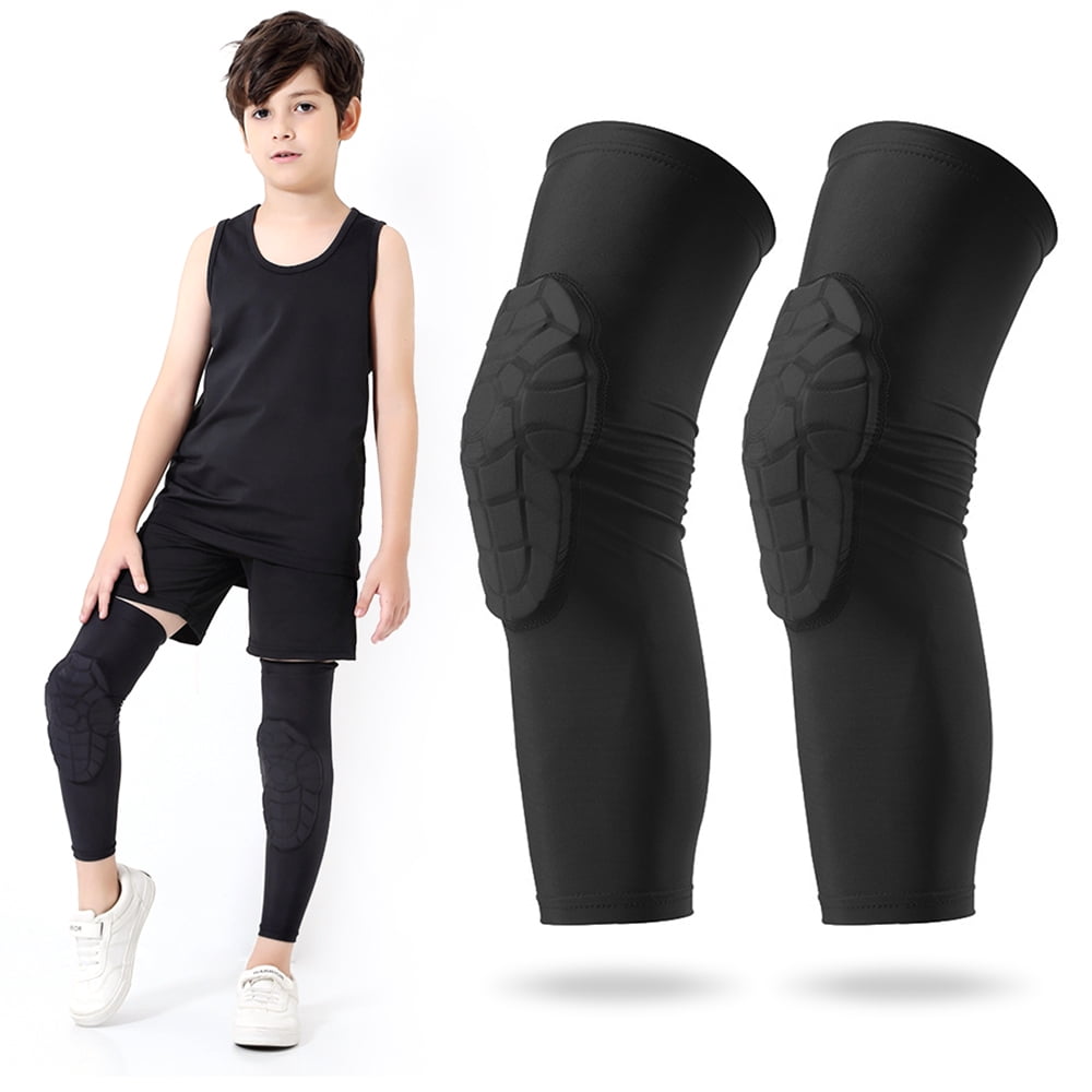 2 Sleeves HDE Knee Pads for Kids Padded Knee Compression Sleeve for Youth Basketball Volleyball Football Long Leg Sleeve EVA Crashproof Protection