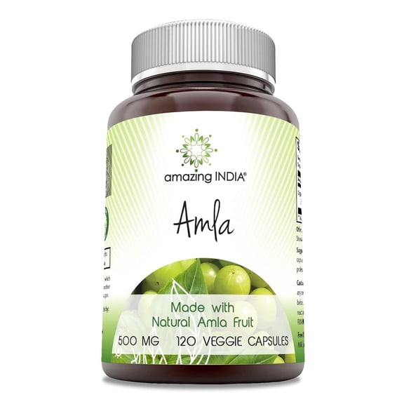 Amazing India Amla 500 Mg Per Serving 120 Veggie Capsules Supplement | Non-GMO | Gluten Free | Suitable for Vegetarians