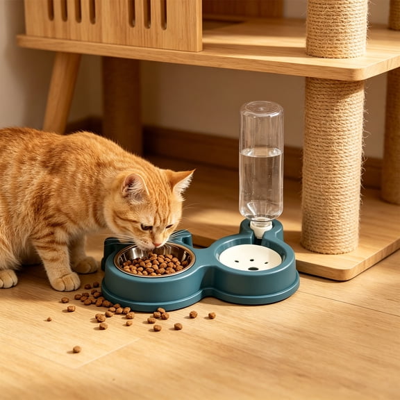 Dog Bowls, Cat Food and Water Bowl Set with Water Dispenser and Stainless Steel Bowl for Cats and Small Dogs