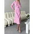 thumbnail image 2 of KelaJuan Women Midi Dress, Elegant Long Sleeve Crew Neck Flower Print Casual Dress Fall Dress, 2 of 7