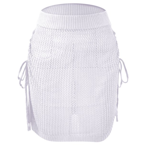Gibobby faldas largas Media falda de punto para mujer, traje de baño Sexy de verano, falda con cordón, cintura elástica, paquete de lana, falda corta para glúteos(Blanco, M)