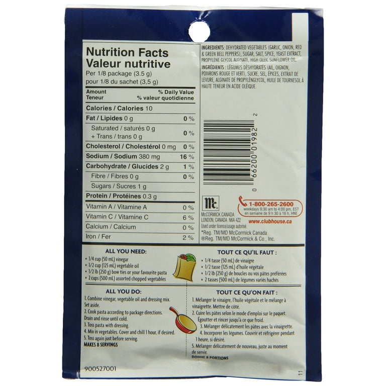 Club House, Pasta Salad Dressing Mix, 28g/1 oz., {Imported from Canada} -  Walmart.com