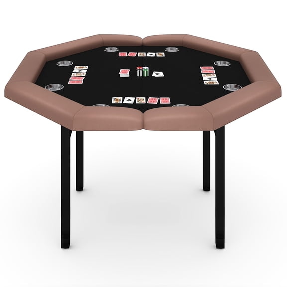 Studyset 48" Folding Poker Table, Folding Game Table Padded Rails ＆ Stainless Steel Cup Holders ＆ Collapsible Metal Legs, 8 Players Octagon Casino Table