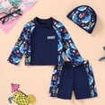 thumbnail image 3 of Tiny Cutey Toddler Boys Swimsuit Baby Long Sleeve Top Shorts Trunks Bathing Suit Set Swimwear Outfit with Hat for 6-12 Months, 3 of 7