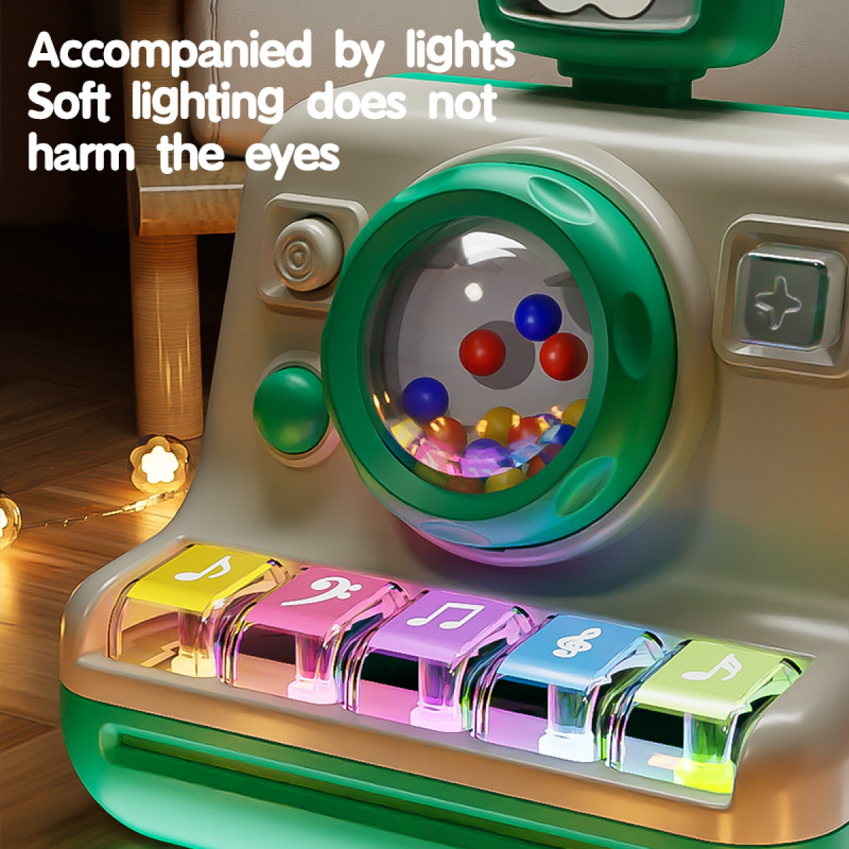 Kids Piano Musical Instruments Toys Camera Themed Interactive Toys with Lights for Toddlers Tummy Time & Christmas Birthday Gifts(White)