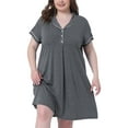 thumbnail image 1 of Camisones de mujer de tallas grandes Agnes Orinda, camisón con botones, pijama suave, vestido de dormir 3X gris oscuro, 1 of 6