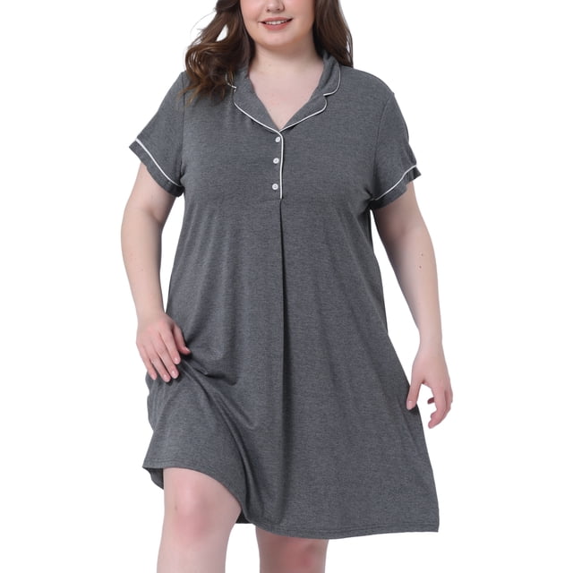 Camisones de mujer de tallas grandes Agnes Orinda, camisón con botones, pijama suave, vestido de dormir 3X gris oscuro