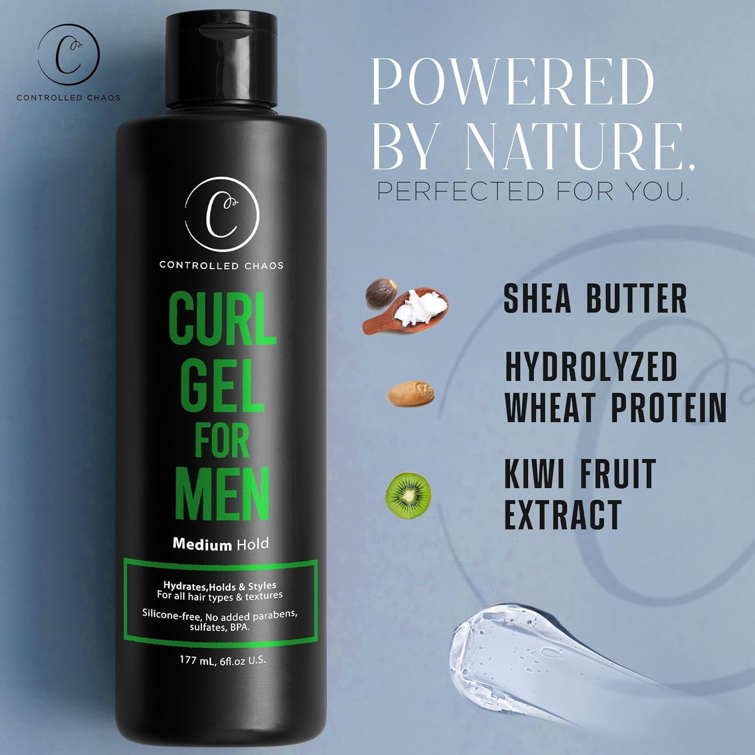 Controlled Chaos Curl Gel for Men 6 fl. Oz. – Light to Medium Hold Hair Styling Gel for Wavy & Curly Hair – Anti-Frizz, Smoothing Formula with Shea Butter & Kiwi Extracts – Sulfate-Free