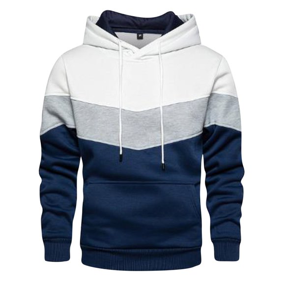 PMVFHDE Men's Casual Hooded Color Block Sweatshirt Jacket Autumn Winter Streetwear Loose Sports Top White,XL