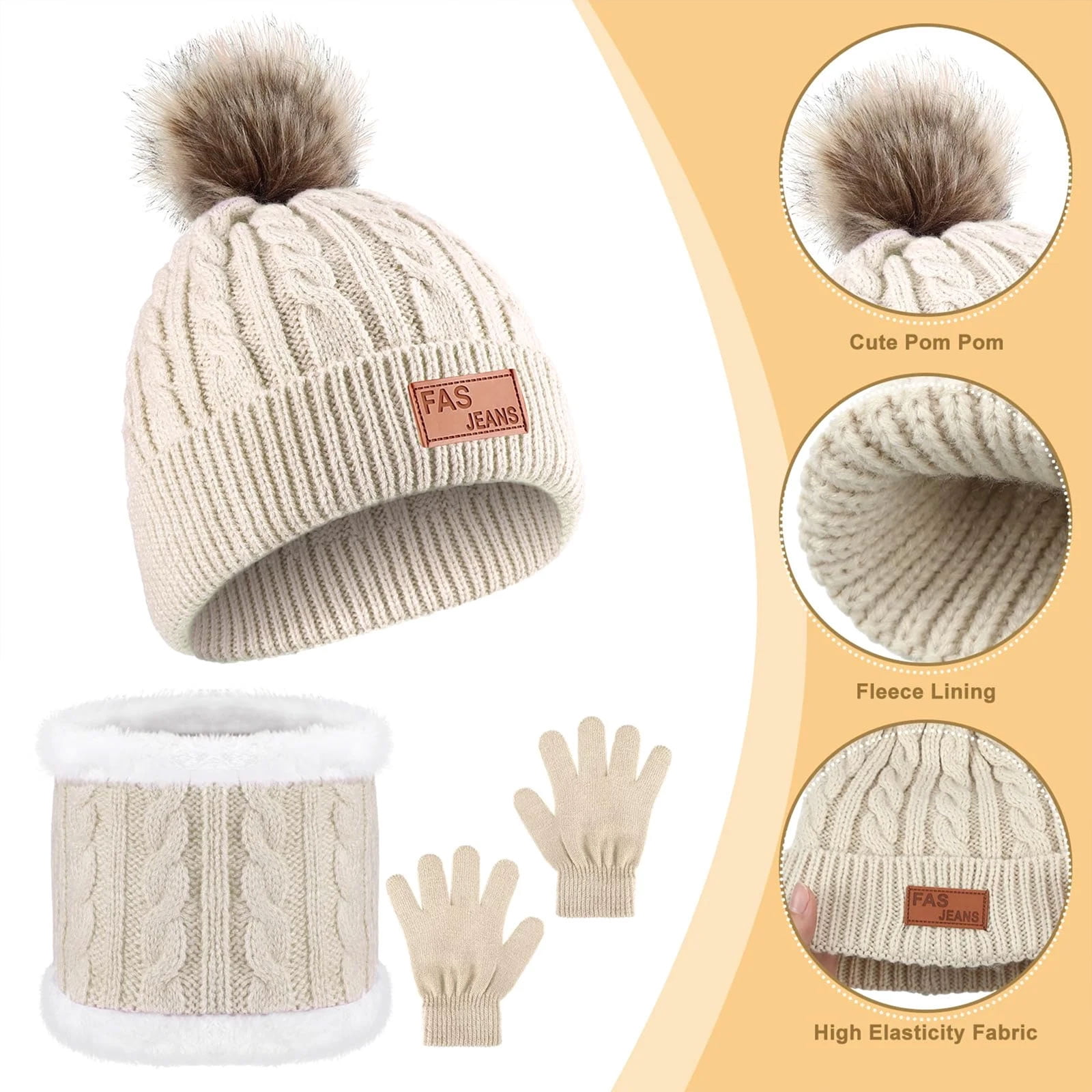 DIYMAG 2 Packs Winter Beanie Hat Scarf Gloves Set for Kids, Toddlers Knitting Cap Neck Warmer Gloves Set for Aged 2-8 Year（Red, White）