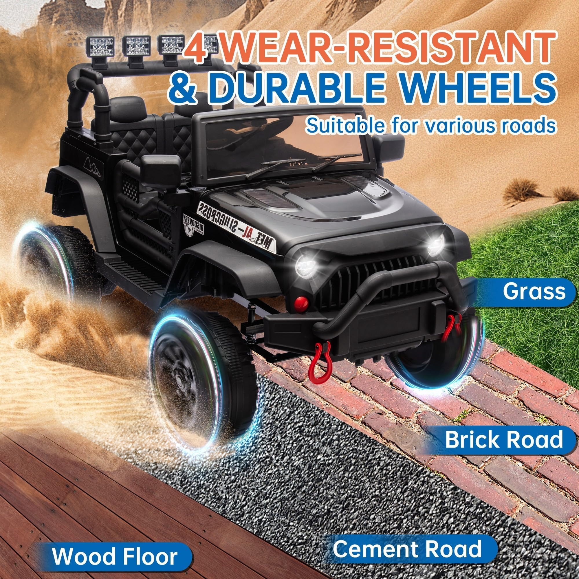 DYNALUNE  24V Kids Ride on Jeep, 400W Battery Powered Car with 4-Wheel Suspension & Music