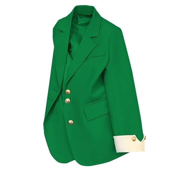 Enjoytime Womens Blazers for Work Casual Solid Color Turndown Collar Long Sleeve Jacket Business Office Outerwear Plus Size Clothing Green XL