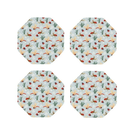

Tideii Ragonfly And Ladybug for Leather Coasters 4 Pieces Anti-fouling and Anti-scalding Decorative Coasters Suitable for Restaurants Kitchens Coffee Shops-Octagon