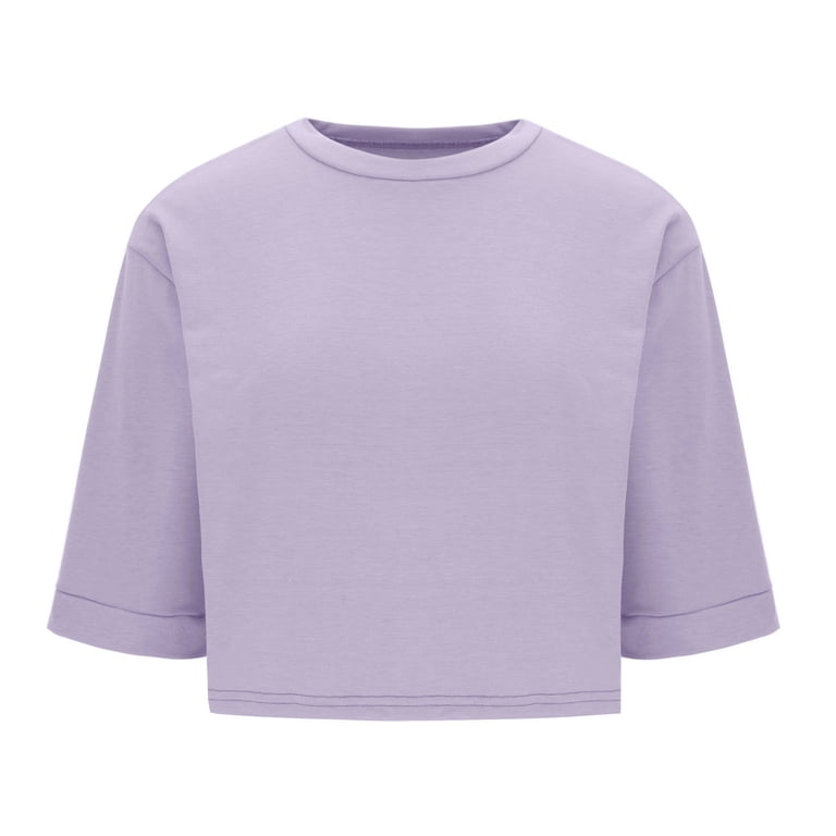 Beimuc Women's Summer Tops, Short Sleeve Crewneck T-Shirt, Side Split Loose Fit Tunic - Light Purple, Small
