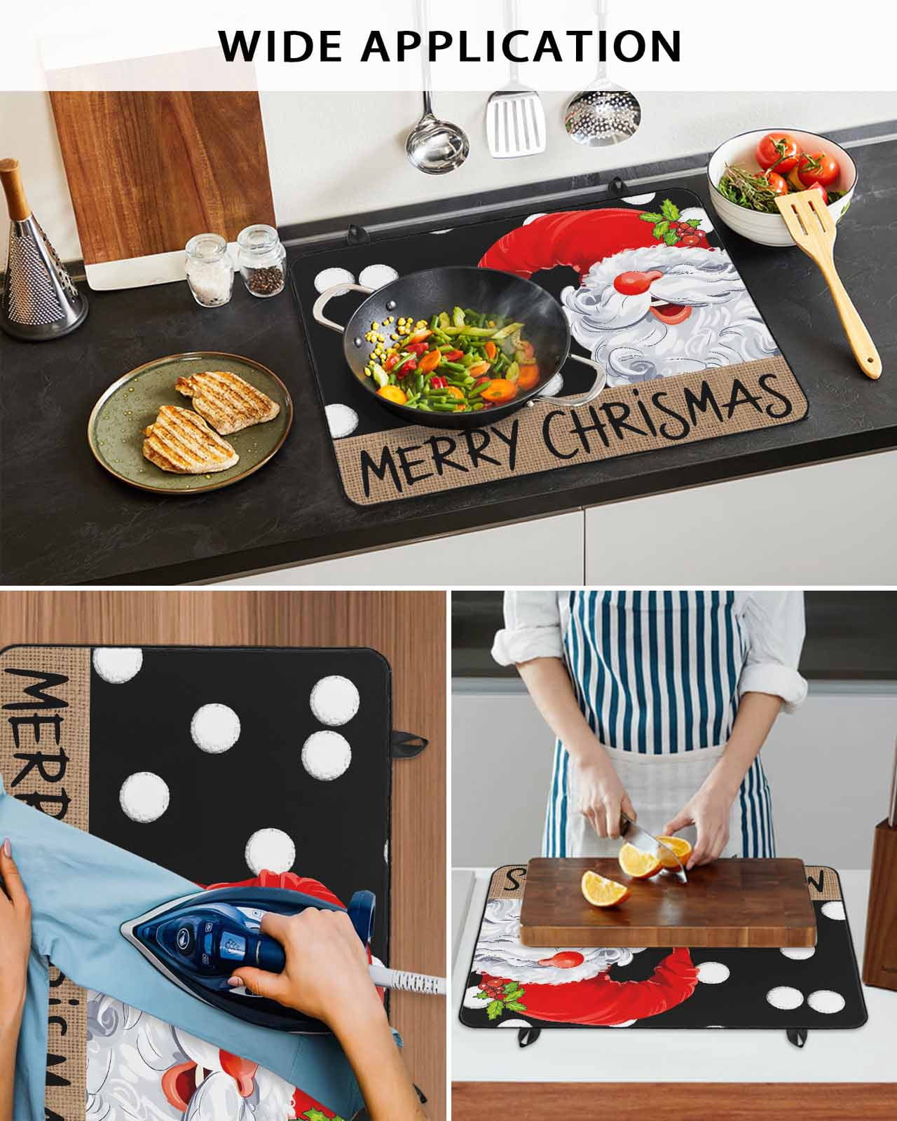 Large Induction Cooktop Protector Mat Christmas Gnomes Stove Top Covers for Electric Stove, Black Red Merry Christmas Decorative Stove Burner Cover Mats, Glass Top Stove Cover