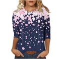 thumbnail image 3 of Craaazy Hauts Tendance pour Femmes Grande Taille Coupe Ample Imprimé Floral Col Rond Style Décontracté Blouse à Manches 3/4 pour le Printemps, l'Été, Sorties Quotidiennes, 3 of 5
