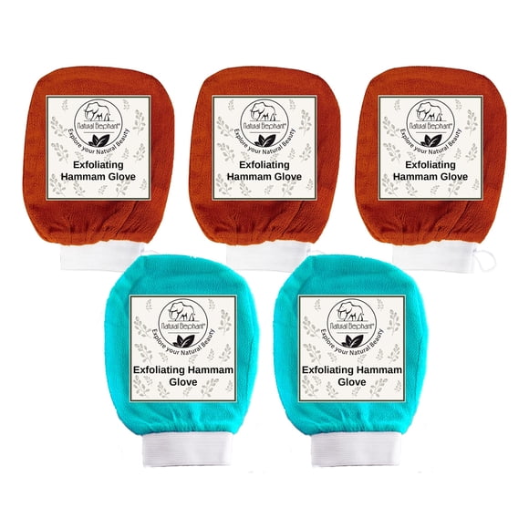 Guantes exfoliantes para baño turco con cara y cuerpo de elefante natural, paquete de 5/10