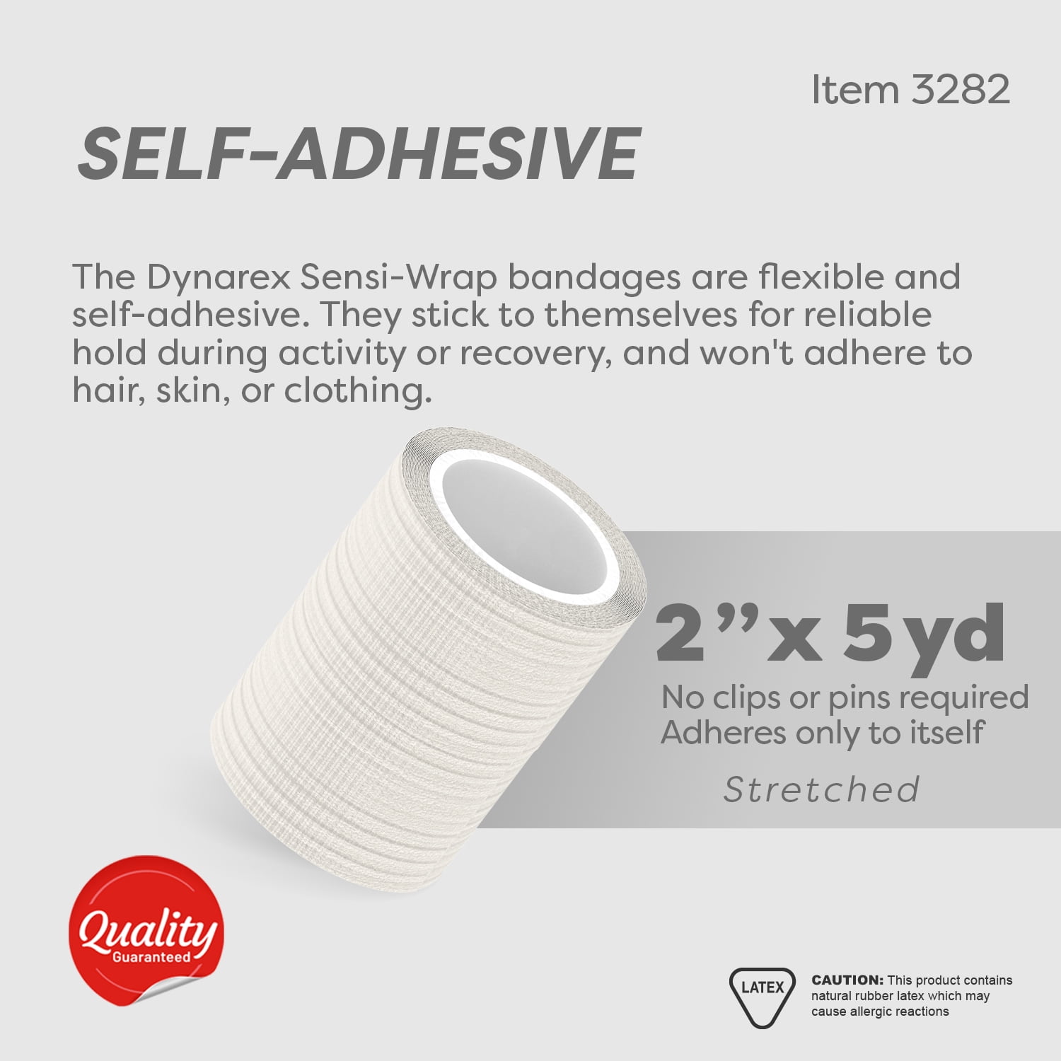 Dynarex Sensi-Wrap Self-Adhesive Bandages, 36-Pack, 2" x 5 yards, White, Latex, Colored Elastic Cohesive Athletic Tape, Tattoo Grip & Vet Wrap