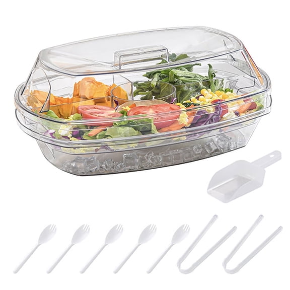 START MAKERS 3-Tier Chilled Veggie & Fruit Tray with Removable Ice Bowl - 15 Inch Clear Party Platter, 4 Compartments, Serving Set for Appetizers, Shrimp, BBQ, Picnic & Entertaining