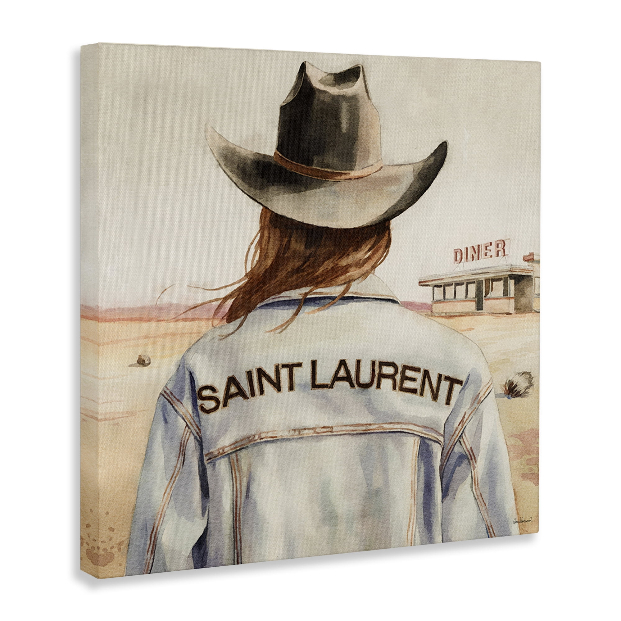 Stupell Industries Glam Brunette Cowgirl People Painting Wrapped Canvas Art Print Wall Art, 17 x 17