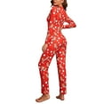 thumbnail image 5 of Women Pajamas Jumpsuit, Buttons V Neck Long Sleeve Christmas Cartoon Printed One-Piece Sleepwear, 5 of 6