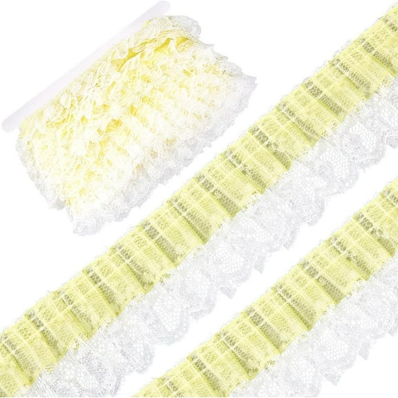 10 Yards 2 Layer Lace Ribbon Pleated Organza Lace Trim 2 Inch Wide Gathered Ruffle Tulle Mesh Edging Trimmings Applique for Clothing Embroidered Wedding Dress Sewing Crafts Bouquets Yellow Yellow